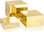 . Set of 3 Glossy Gold Acrylic Cube Display Nesting Risers with Hollow Bottoms - 2 Pack in Gold, alternate view 7