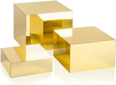 . Set of 3 Glossy Gold Acrylic Cube Display Nesting Risers with Hollow Bottoms - 2 Pack in Gold, alternate view 7