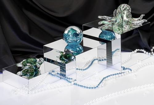 . Set of 3 Glossy Silver Acrylic Cube Display Nesting Risers with Hollow Bottoms - 2 Pack in Silver, alternate view 2