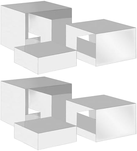 . Set of 3 Glossy Silver Acrylic Cube Display Nesting Risers with Hollow Bottoms - 2 Pack in Silver, alternate view 4