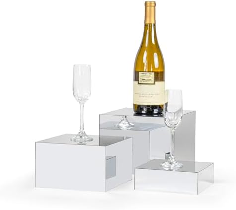. Set of 3 Glossy Silver Acrylic Cube Display Nesting Risers with Hollow Bottoms - 2 Pack in Silver, alternate view 5