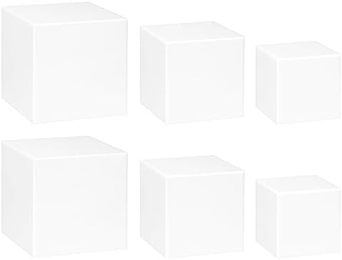 . Set of 3 Glossy White Acrylic Cube Display Nesting Riser Stands with Hollow Bottoms - 2-Pack in White