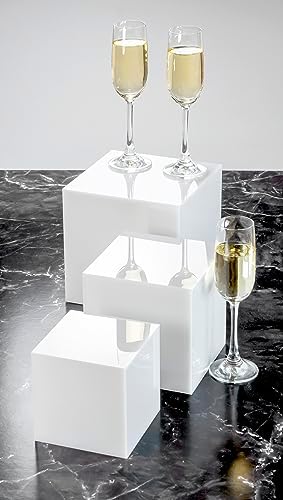 . Set of 3 Glossy White Acrylic Cube Display Nesting Riser Stands with Hollow Bottoms - 2-Pack in White, alternate view 2