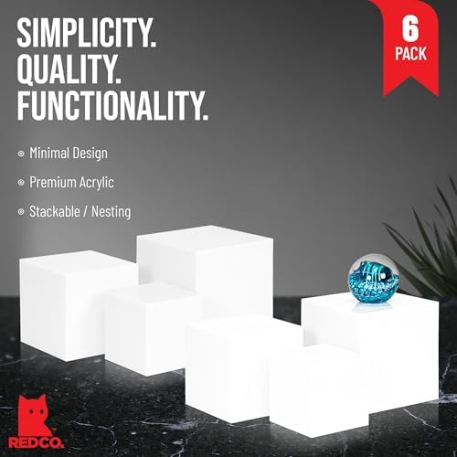 . Set of 3 Glossy White Acrylic Cube Display Nesting Riser Stands with Hollow Bottoms - 2-Pack in White, alternate view 5