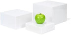 . Set of 3 Glossy White Acrylic Cube Display Nesting Risers with Hollow Bottoms in White