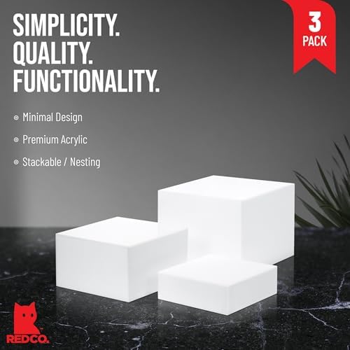 . Set of 3 Glossy White Acrylic Cube Display Nesting Risers with Hollow Bottoms in White, alternate view 5