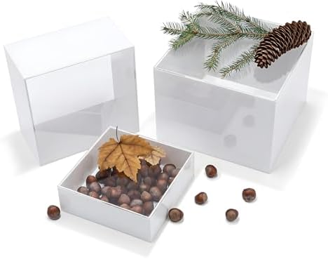 . Set of 3 Glossy White / Clear Top Acrylic Cube Display Nesting Risers with Hollow Bottoms in White / Clear, alternate view