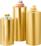 Set of 3 - Gold Cylinder Pedestal Stand Covers in Gold