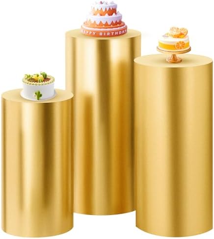 Set of 3 - Gold Cylinder Pedestal Stand Covers in Gold