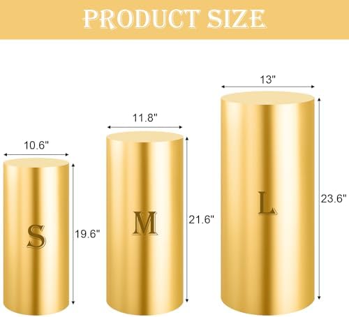 Set of 3 - Gold Cylinder Pedestal Stand Covers in Gold, alternate view 3