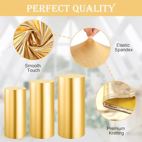 Set of 3 - Gold Cylinder Pedestal Stand Covers in Gold, alternate view 4