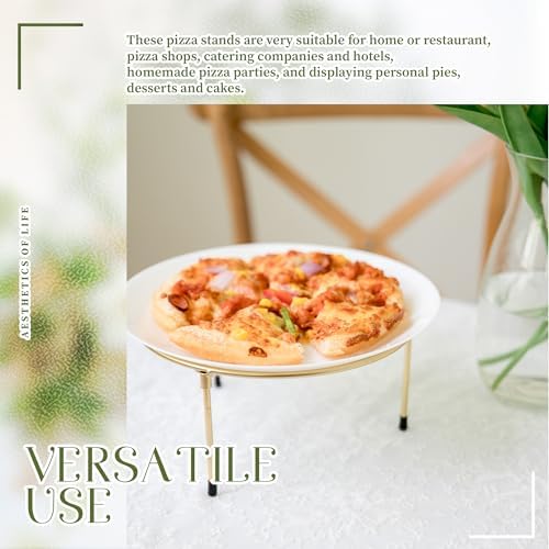 Set of 3 Gold Metal Wire Pizza Pan Riser Stands-Round Pizza Tray Riser Rack, Tabletop Display Racks for Food, alternate view
