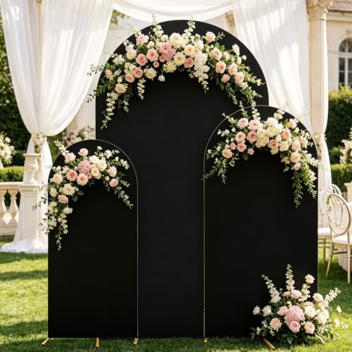 Set of 3 Metal Arch Backdrop Stands with Black Covers, 6/6.6/7.2FT, alternate view 2