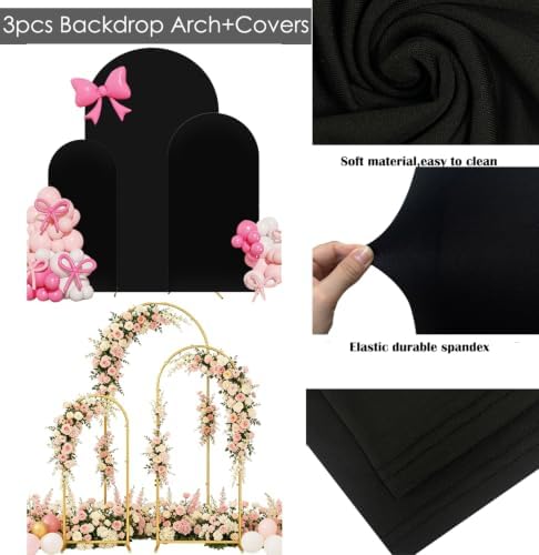 Set of 3 Metal Arch Backdrop Stands with Black Covers, 6/6.6/7.2FT, alternate view 4