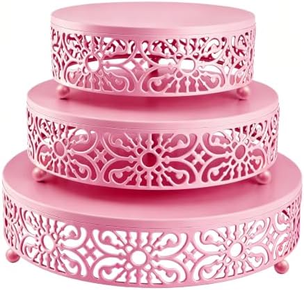 Set of 3 Pink cake stands, 8/10/12-inch round dessert display plates, stackable cupcake stands, ideal for