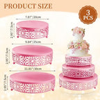 Set of 3 Pink cake stands, 8/10/12-inch round dessert display plates, stackable cupcake stands, ideal for, alternate view 2