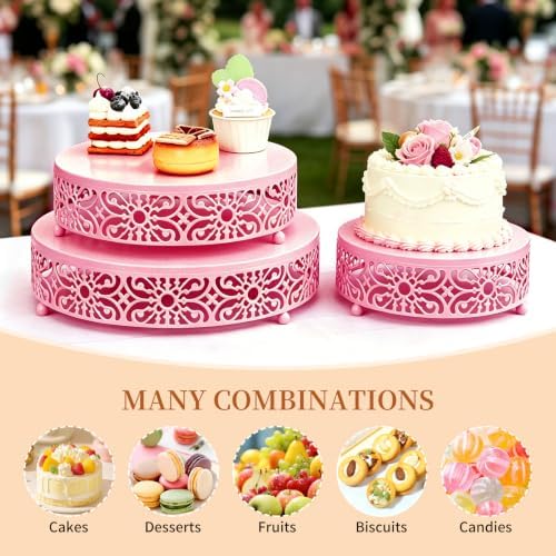 Set of 3 Pink cake stands, 8/10/12-inch round dessert display plates, stackable cupcake stands, ideal for, alternate view 6