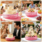 Set of 3 Pink cake stands, 8/10/12-inch round dessert display plates, stackable cupcake stands, ideal for, alternate view 7