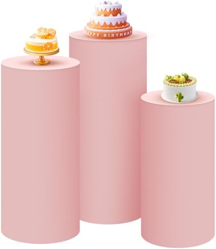 Set of 3 - Pink Cylinder Pedestal Stand Covers in Pink