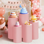 Set of 3 - Pink Cylinder Pedestal Stand Covers in Pink, alternate view 2