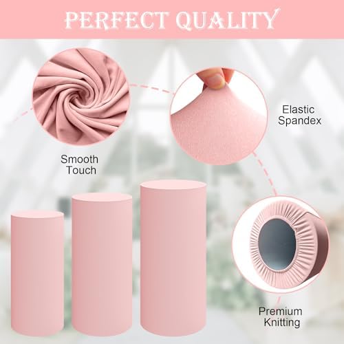 Set of 3 - Pink Cylinder Pedestal Stand Covers in Pink, alternate view 4