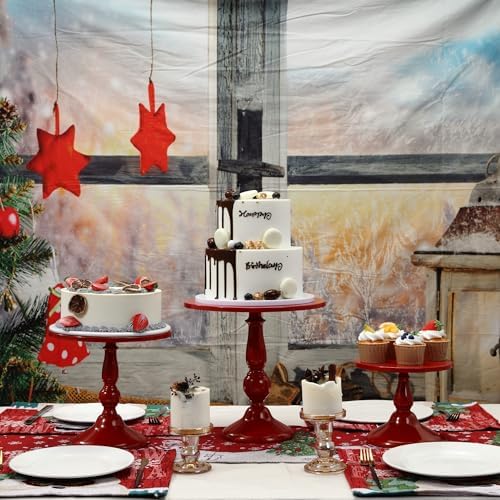 Set of 3 Red Cake Stands, Metal Round Cake Holder Dessert Pie Pizza Display Stand 8" 10" 12" Serving Tray, alternate view 2