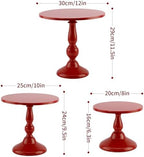 Set of 3 Red Cake Stands, Metal Round Cake Holder Dessert Pie Pizza Display Stand 8" 10" 12" Serving Tray, alternate view 3