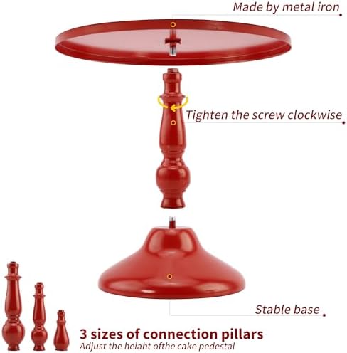 Set of 3 Red Cake Stands, Metal Round Cake Holder Dessert Pie Pizza Display Stand 8" 10" 12" Serving Tray, alternate view 4