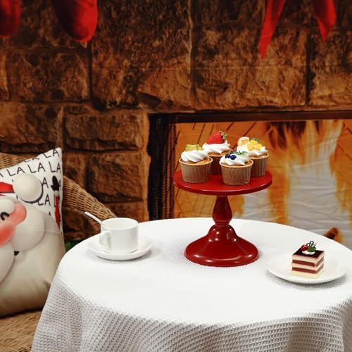 Set of 3 Red Cake Stands, Metal Round Cake Holder Dessert Pie Pizza Display Stand 8" 10" 12" Serving Tray, alternate view 7