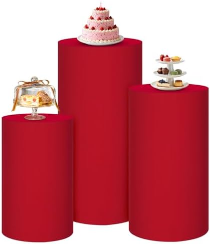 Set of 3 Red Cylinder Covers for Party, Stretch Spandex Cloth in Red