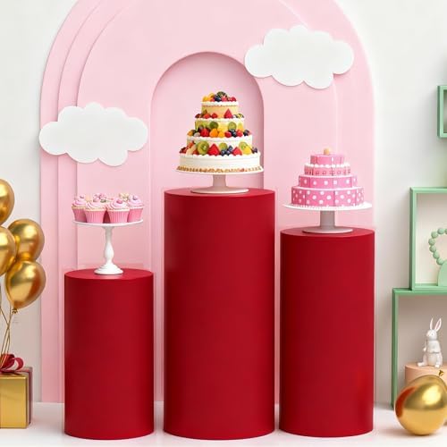 Set of 3 Red Cylinder Covers for Party, Stretch Spandex Cloth in Red, alternate view 4