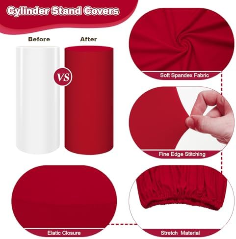 Set of 3 Red Cylinder Covers for Party, Stretch Spandex Cloth in Red, alternate view 6