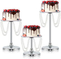 Set of 3 Round Pearl Cake Stand, Dessert Table Metal Cake Display Stand Set with Pearl Pendant Wedding Birthday