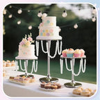 Set of 3 Round Pearl Cake Stand, Dessert Table Metal Cake Display Stand Set with Pearl Pendant Wedding Birthday, alternate