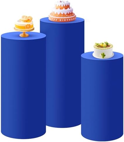 Set of 3 - Royal Blue Cylinder Pedestal Stand Covers in Royal Blue