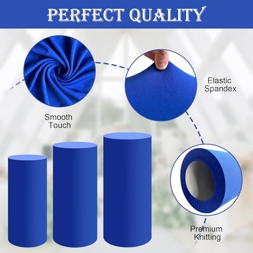Set of 3 - Royal Blue Cylinder Pedestal Stand Covers in Royal Blue, alternate view 4