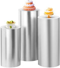 Set of 3 - Silver Cylinder Pedestal Stand Covers in Silver