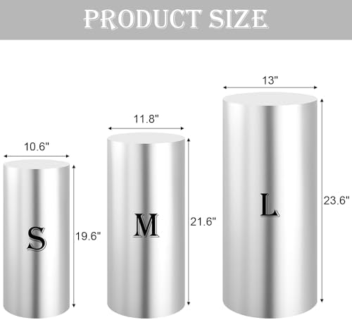 Set of 3 - Silver Cylinder Pedestal Stand Covers in Silver, alternate view 3