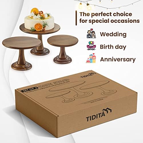 Set of 3 Size Wood Cake Stand Set, Easy To Assemble, Removable Tray in Acacia, alternate view 5