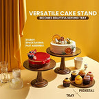 Set of 3 Size Wood Cake Stand Set, Easy To Assemble, Removable Tray in Acacia, alternate view 6