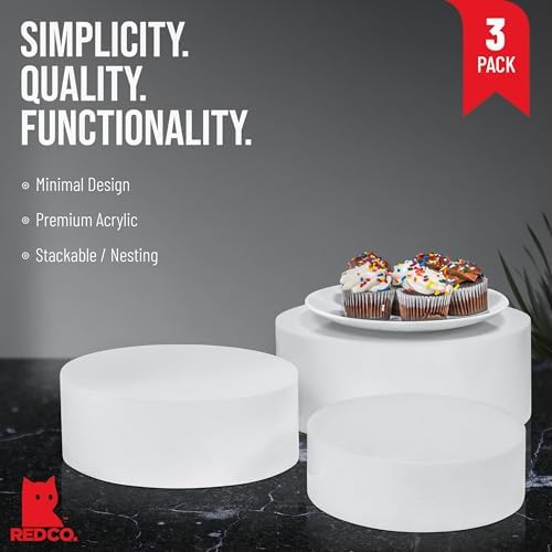 . Set of 3 Sizes (10", 8", 7") Acrylic Round Cylinder Display Nesting Riser Stands with Hollow Bottoms, Glossy, alternate