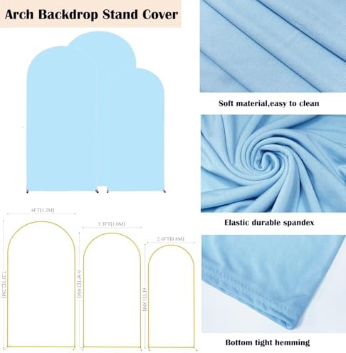 Set of 3 Stretchy Arch Backdrop Covers, Baby Blue, 6/6.6/7.2FT, alternate view 4