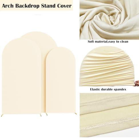 Set of 3 Stretchy Arch Backdrop Covers, Beige, 6/6.6/7.2FT in Beige, alternate view 4