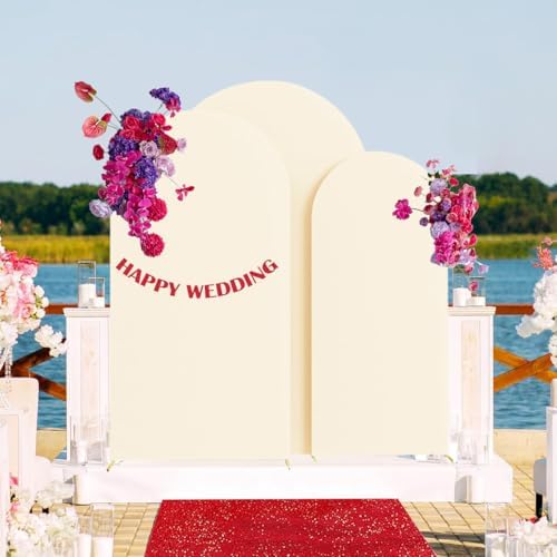 Set of 3 Stretchy Arch Backdrop Covers, Beige, 6/6.6/7.2FT in Beige, alternate view 5