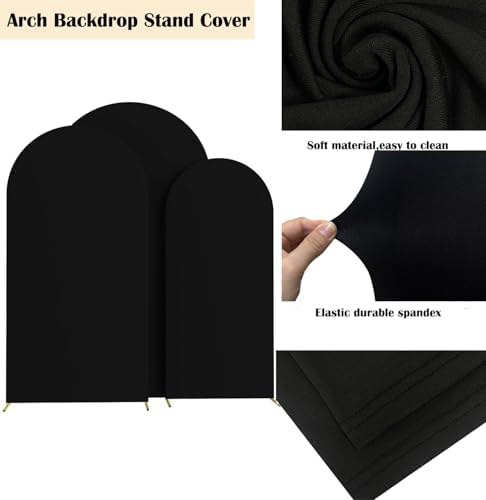 Set of 3 Stretchy Arch Backdrop Covers, Black, 6FT/6.6FT/7.2FT in Black, alternate view 4