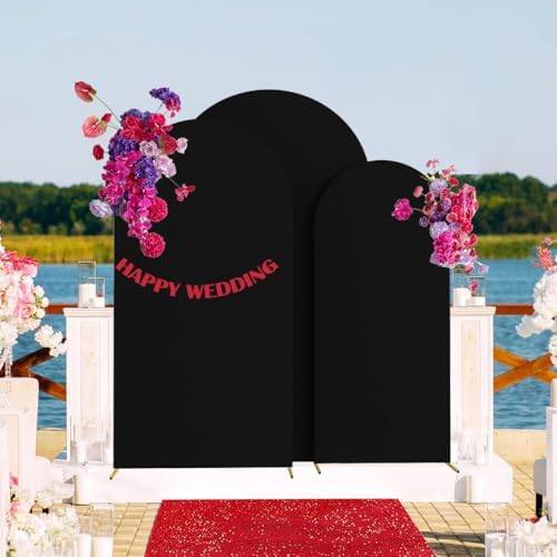 Set of 3 Stretchy Arch Backdrop Covers, Black, 6FT/6.6FT/7.2FT in Black, alternate view 5