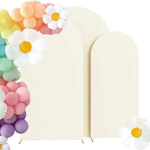 Set of 3 Stretchy Arch Backdrop Covers, Ivory, 6/6.6/7.2FT in Ivory