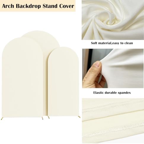 Set of 3 Stretchy Arch Backdrop Covers, Ivory, 6/6.6/7.2FT in Ivory, alternate view 4