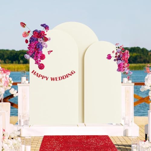 Set of 3 Stretchy Arch Backdrop Covers, Ivory, 6/6.6/7.2FT in Ivory, alternate view 5