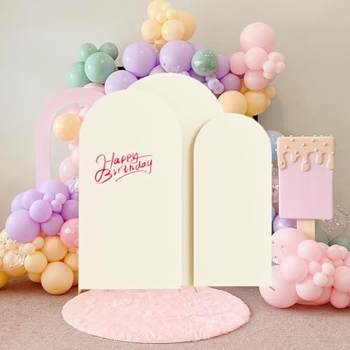 Set of 3 Stretchy Arch Backdrop Covers, Ivory, 6/6.6/7.2FT in Ivory, alternate view 7
